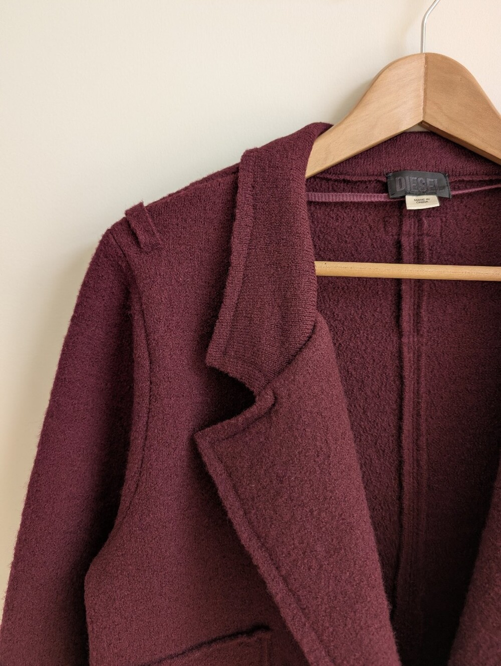 Diesel 100% Wool Dark Deep Red Cropped Double Breasted Jacket Small - Picture 6 of 16